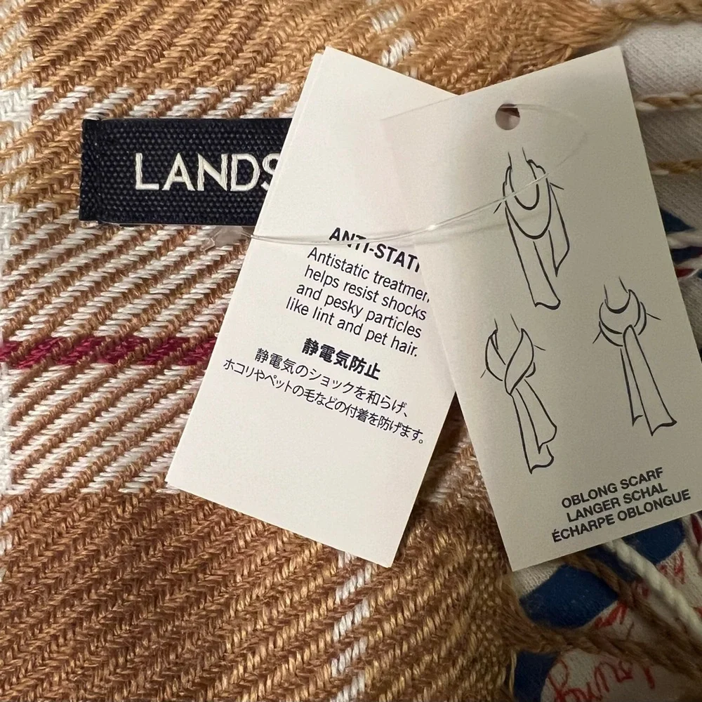Soft Brushed Plaid Scarf –Lands’ End Classic Cold Weather Wool NWT 14